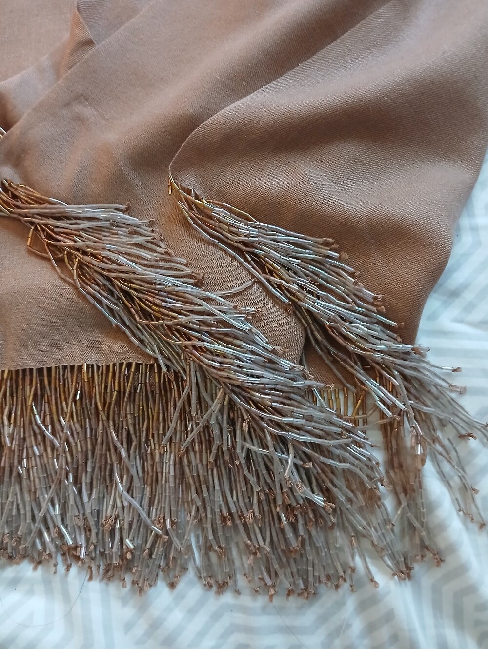 Vintage Gorgeous Oversized Shawl/Wrap Hand Applied Beaded Fringe
